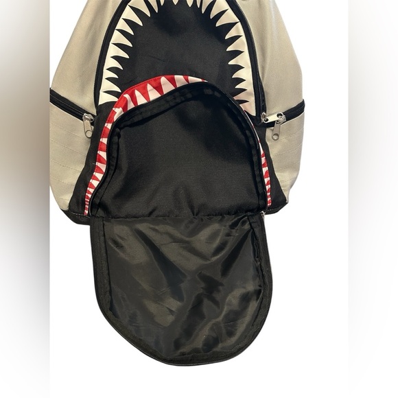 Shark Design Backpack - Black and Gray School Book Bag 2 Large Zip Compartment - Picture 7 of 8